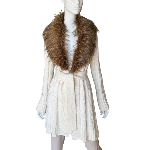 INC International Concepts Removable Faux Fur Shawl Collar Cable Cardigan Size M - Picture 5 of 6